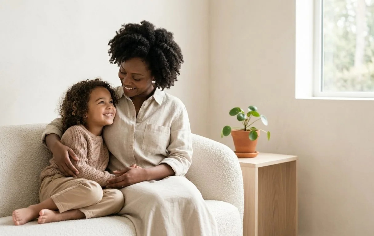 A parent and child sharing a calm moment together